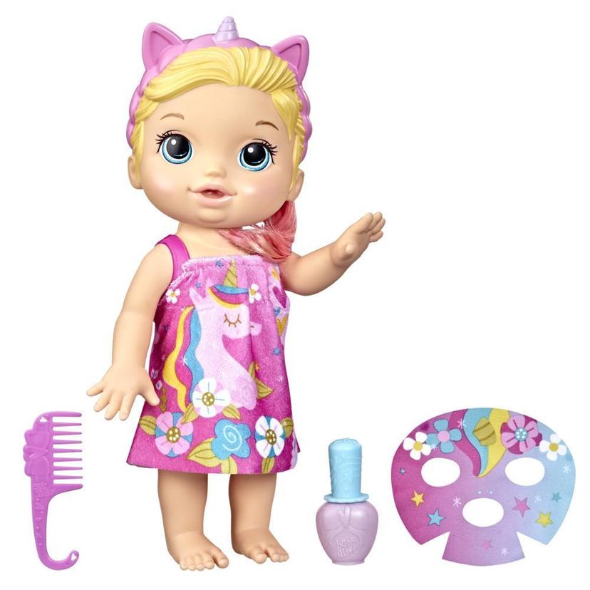 Baby Alive Glam Spa Baby Doll, Unicorn, Color Reveal Nails and Makeup,  12.8-Inch Waterplay Toy, Kids 3 and Up, Blonde Hair - Baby Alive