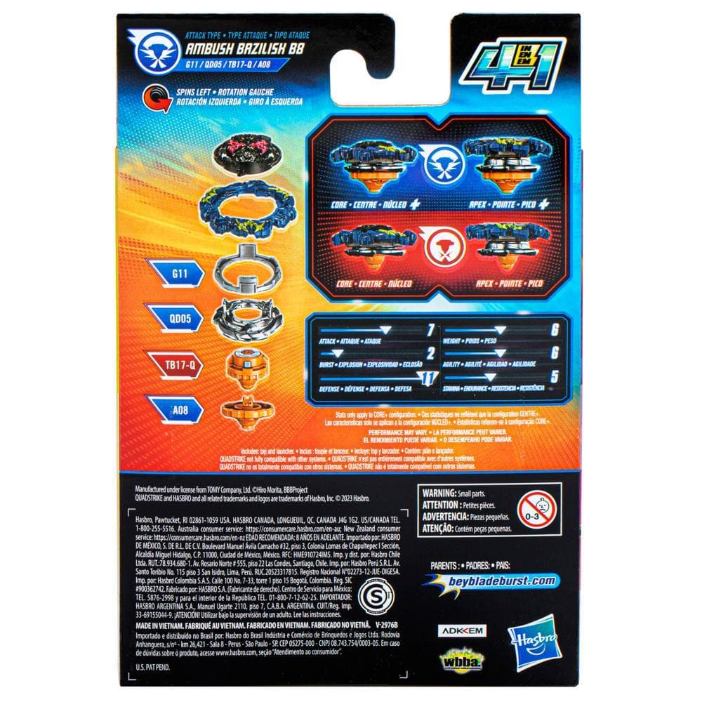 Beyblade Burst QuadStrike Ambush Bazilisk B8 Starter Pack