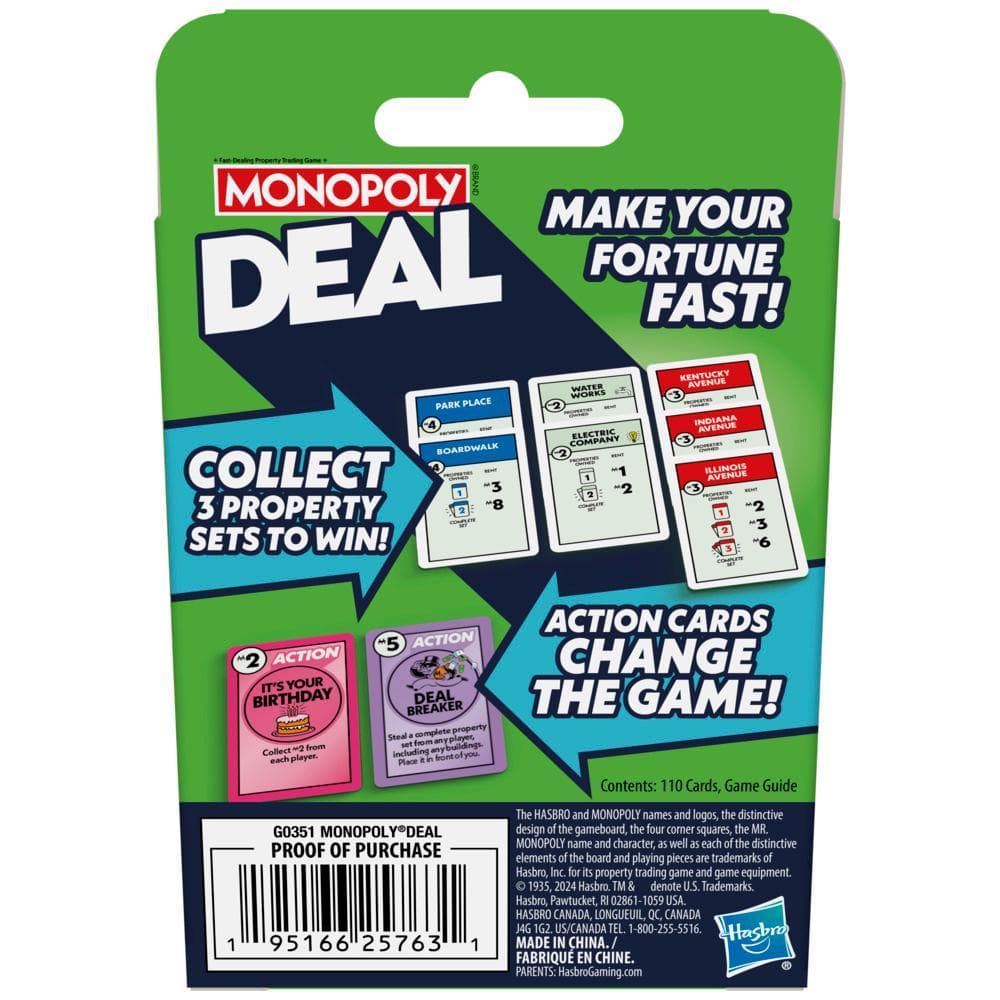 Monopoly Deal Card Game, Quick-Playing Family Card Game for 2-5 Players ...